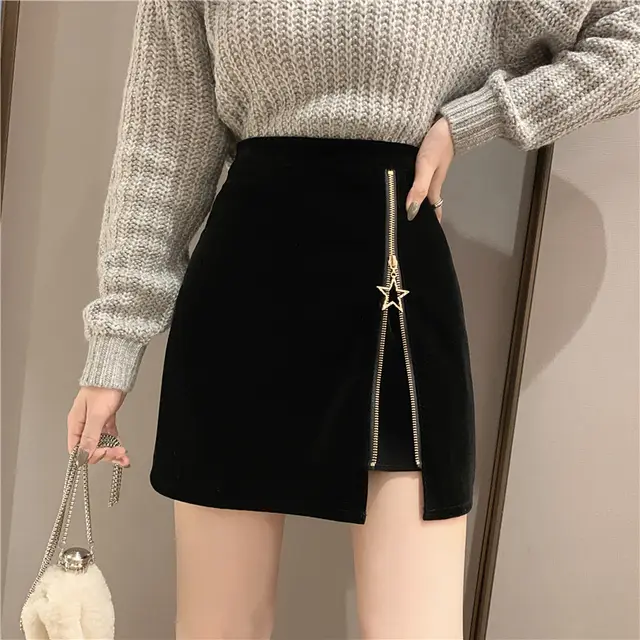 Little Black Skirt Skirt Autumn New Flavor Personality Zipper High Waist Skirt Bag Hip Culottes Black - Shop at LoveMi