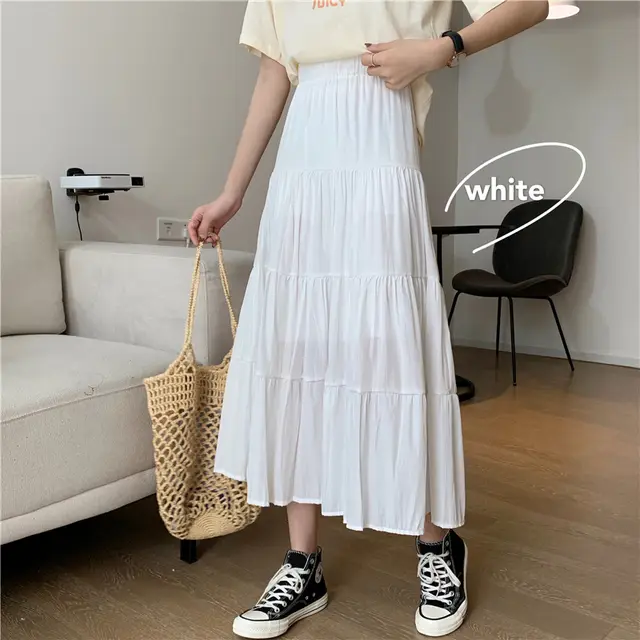 All match A line Cake Skirt Mid length Chiffon Skirt White - Shop at LoveMi