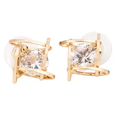 Square zircon earrings Tic Tac Toe Hollow Copper Earrings Tic Tac Toe Golden - Shop at LoveMi