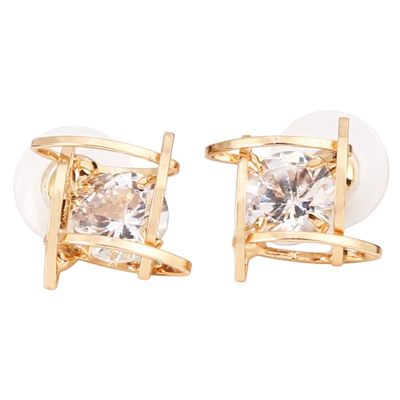Square zircon earrings Tic-Tac-Toe Hollow Copper Earrings - Tic Tac Toe Golden