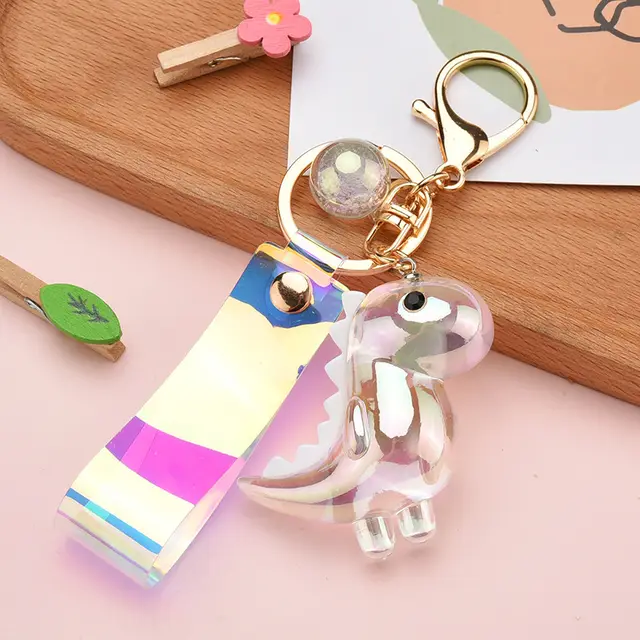 Cartoon Cute Dinosaur Keychain Acrylic Pendant Couple Car Keychain Bag Pendant Beige - Shop at LoveMi
