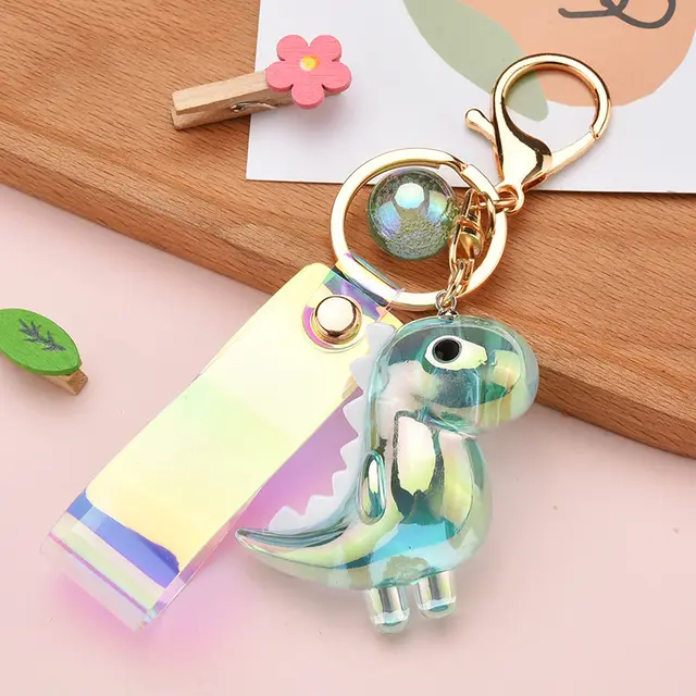 Cartoon Cute Dinosaur Keychain Acrylic Pendant Couple Car Keychain Bag Pendant Light Blue - Shop at LoveMi