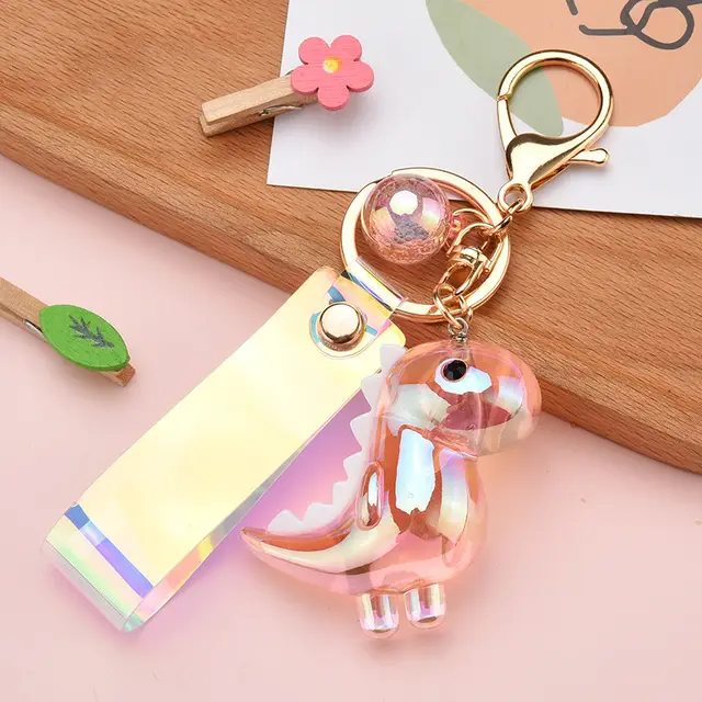 Cartoon Cute Dinosaur Keychain Acrylic Pendant Couple Car Keychain Bag Pendant Pink - Shop at LoveMi