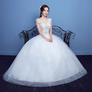 Red Double Shoulder Diamond Lace Wedding Dress - White