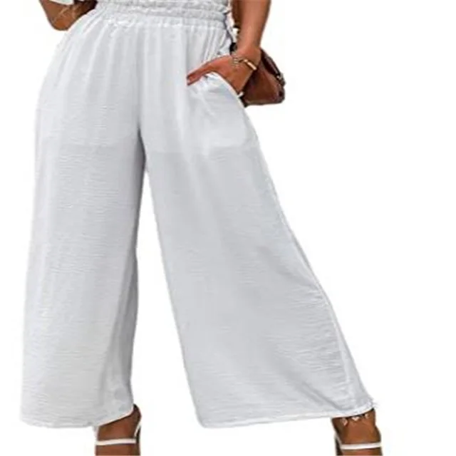 Pure Color High Waist Nine point Drape And Thin Wide leg Pants White - Shop at LoveMi