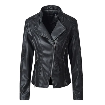 Slim Leather Ladies Coat Pu Jacket Black - Shop at LoveMi