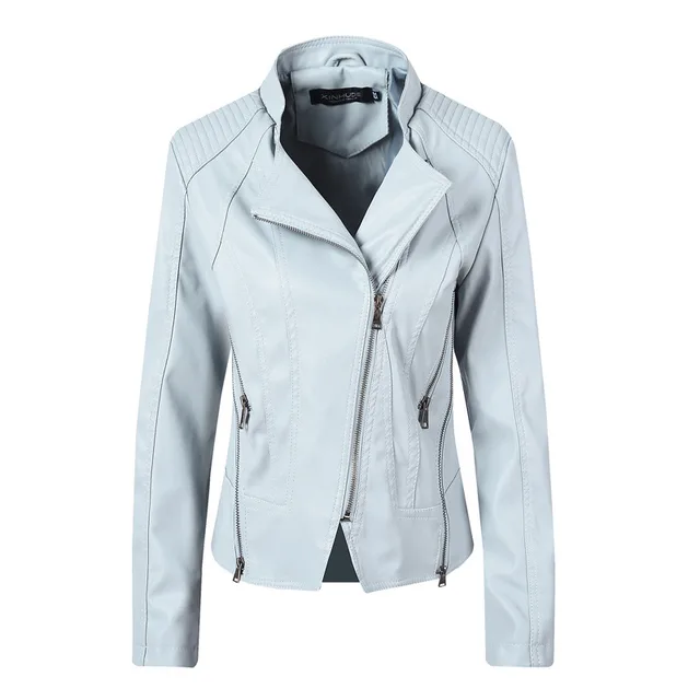 Slim Leather Ladies Coat Pu Jacket Light Blue - Shop at LoveMi