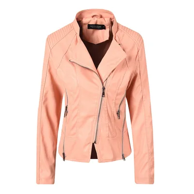 Slim Leather Ladies Coat Pu Jacket Pink - Shop at LoveMi