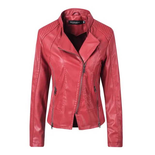 Slim Leather Ladies Coat Pu Jacket Red - Shop at LoveMi