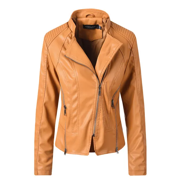 Slim Leather Ladies Coat Pu Jacket Yellow - Shop at LoveMi