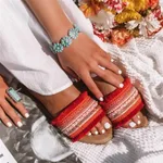 New Summer Fashion All-Match Outer Wear Flat Bottom One Word Non-Slip Beach Net Red Sandals Large Size Ins Slippers Women - Red