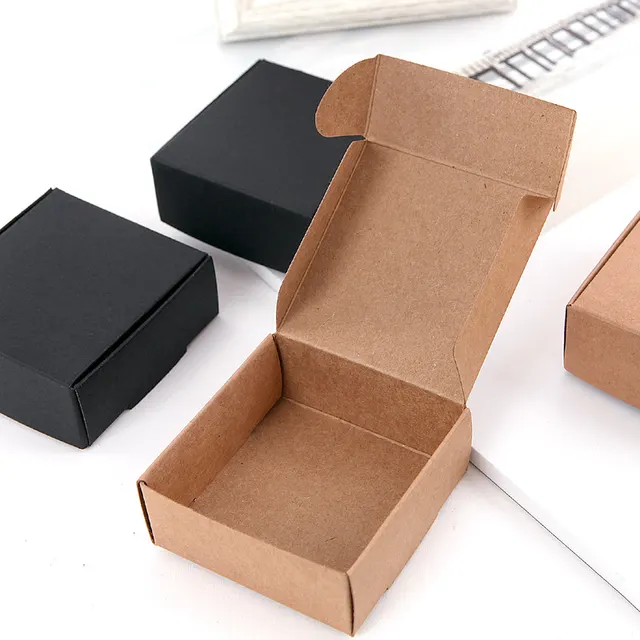 Kraft Paper Box Black Card Small Jewelry Paper Box Cowhide Color - Shop at LoveMi