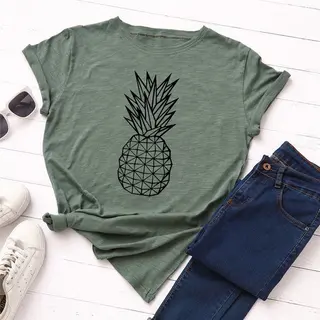 Summer Spot European And American Women'S Pineapple Print Short-Sleeved T-Shirt - Xh1597 5