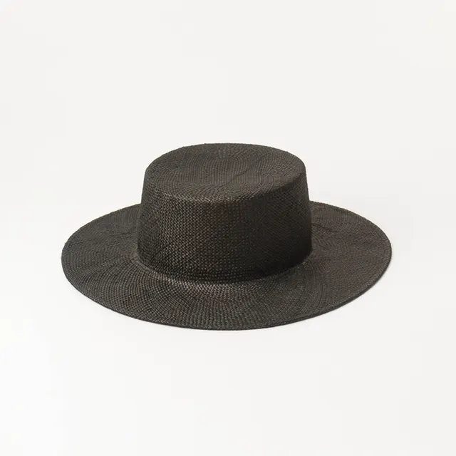 Fashionable And Simple Sunshade Flat Straw Hat Black - Shop at LoveMi