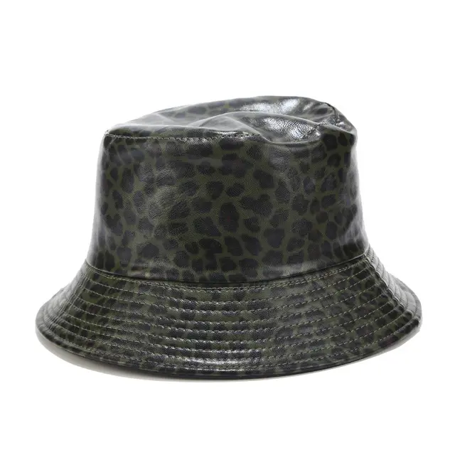 European And American Trend Leopard Print Double Sided Fisherman Hat Outdoor Leisure Wild Basin Hat Fashion Hat Armygreen - Shop at LoveMi