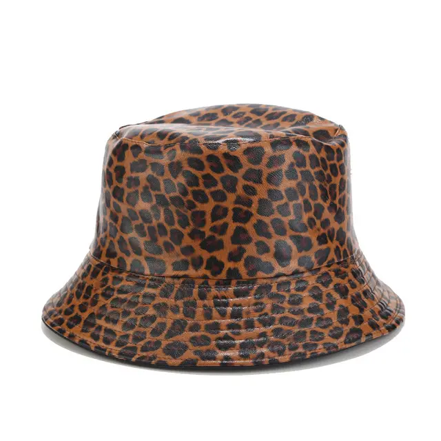 European And American Trend Leopard Print Double Sided Fisherman Hat Outdoor Leisure Wild Basin Hat Fashion Hat Brown - Shop at LoveMi