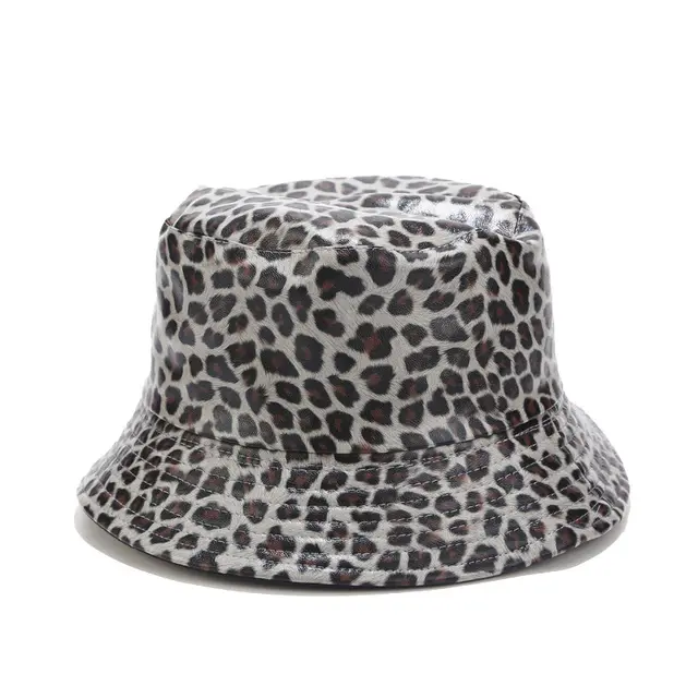 European And American Trend Leopard Print Double Sided Fisherman Hat Outdoor Leisure Wild Basin Hat Fashion Hat Grey - Shop at LoveMi