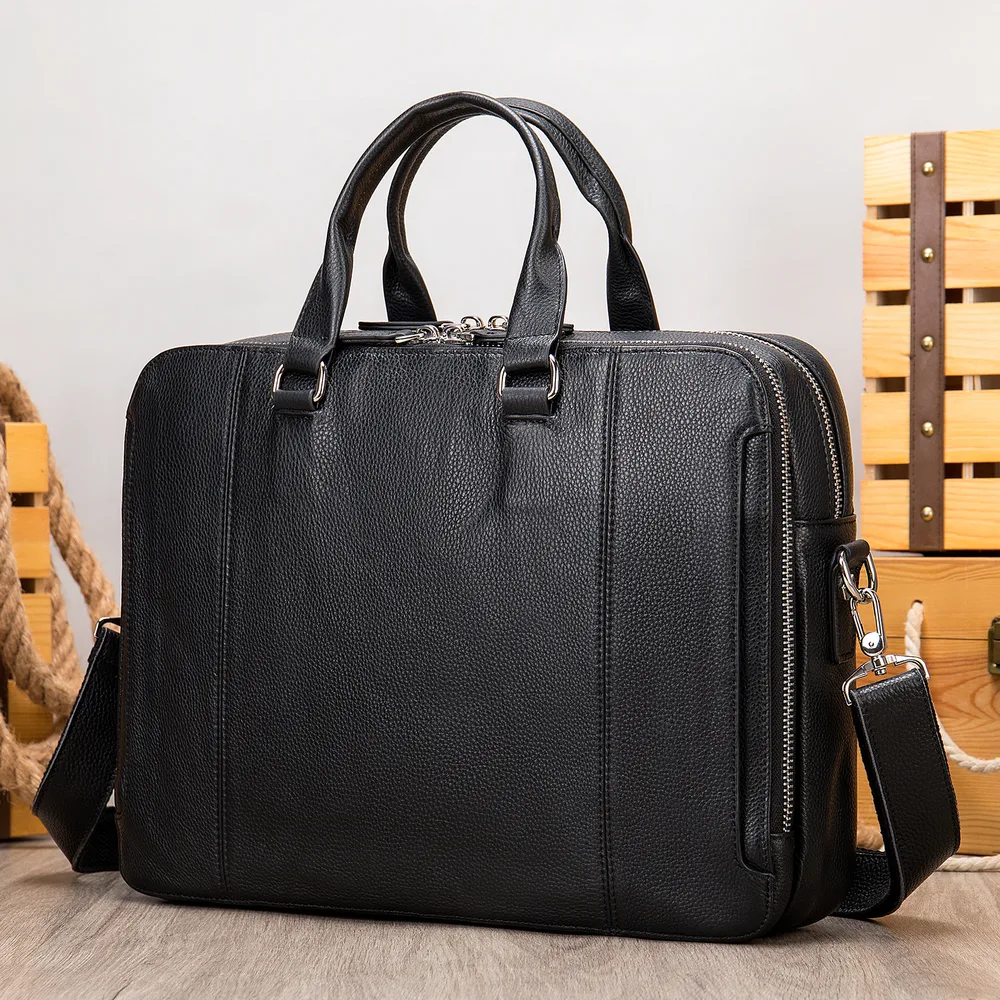 MVA Briefcase, Leather Men's Business Handbag, First Layer Leather Laptop Business Bag, Spot Black - Shop at LoveMi
