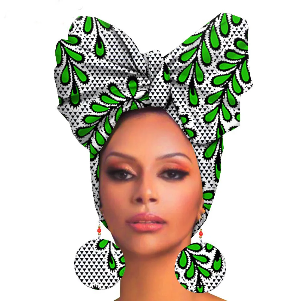 Fashion Printed Cotton Turban Exaggerated Earrings - P