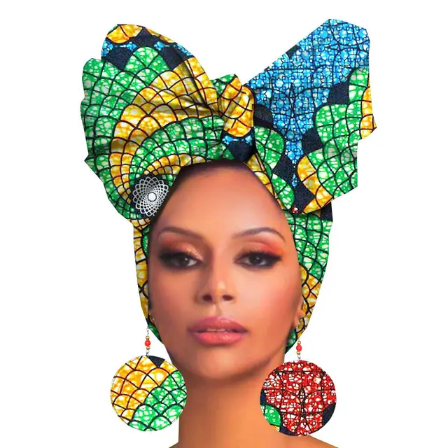 Fashion Printed Cotton Turban Exaggerated Earrings V - Shop at LoveMi