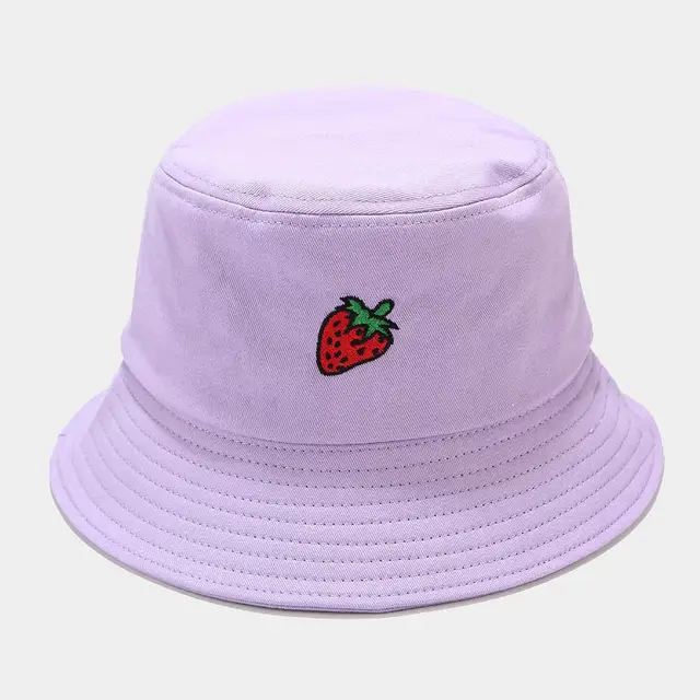 Girls' Fruit Pattern Embroidered Fisherman Hat Strawberry Purple - Shop at LoveMi
