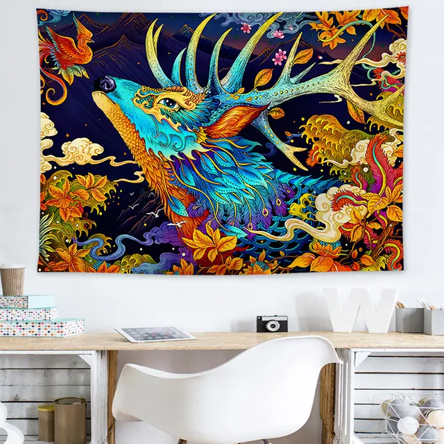 Ukiyo e Japanese Style Living Room Tapestry Wave Tapestry Decoration Deer - Shop at LoveMi