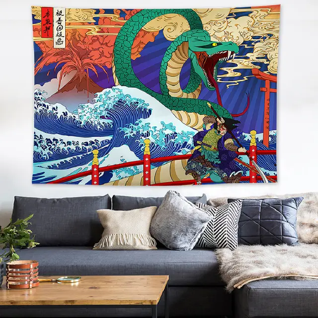 Ukiyo e Japanese Style Living Room Tapestry Wave Tapestry Decoration Snake - Shop at LoveMi