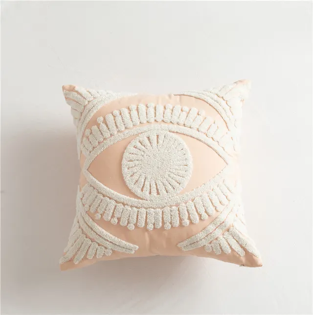 Scandinavian Style Simple Color Geometric Cotton Embroidered Pillow, Model Room Sofa Cushion Cover As Shown - Shop at LoveMi
