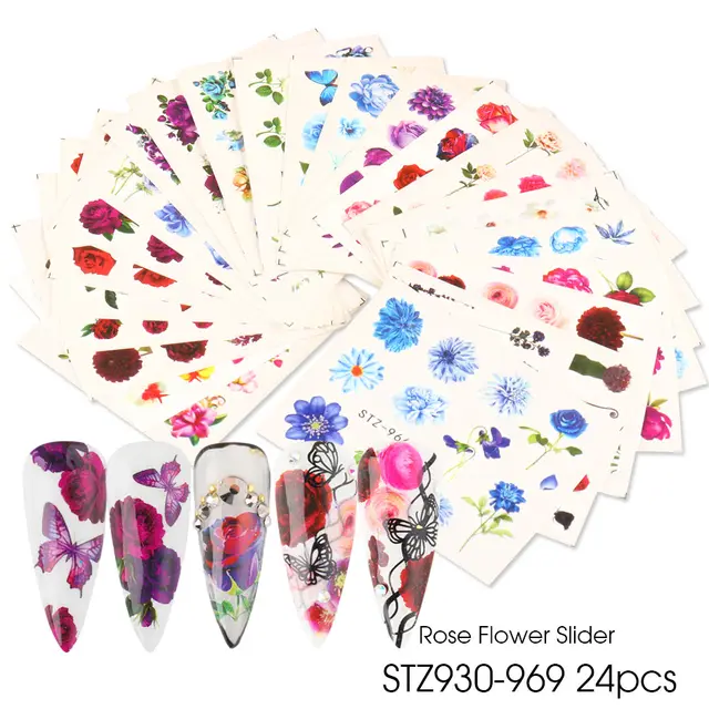 Nail Art Sticker Ins Retro Nail Watermark Applique Warm Color Rose Vine Stz930 969 - Shop at LoveMi