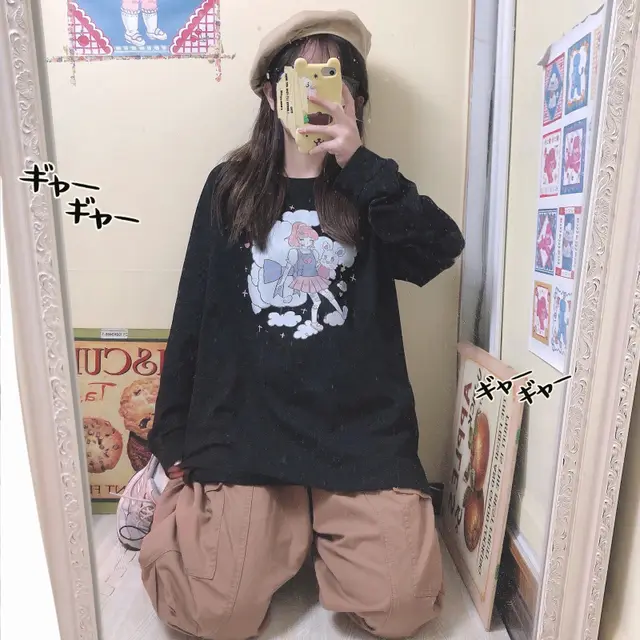 Cute Printed Cotton White T Shirt Women Black - Shop at LoveMi