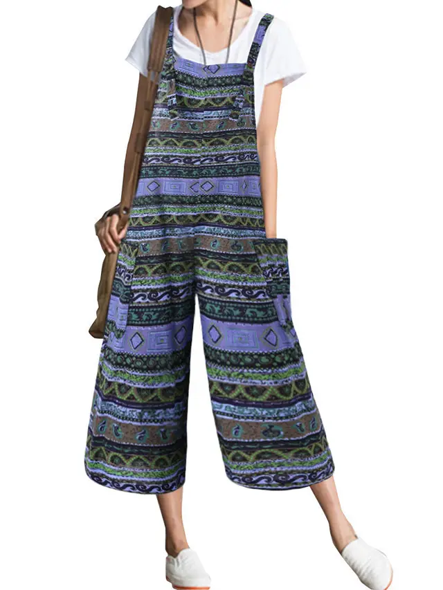 Women's Bohemian Jumpsuit Loose Casual Suspenders Wide Leg Pants Women Green - Shop at LoveMi