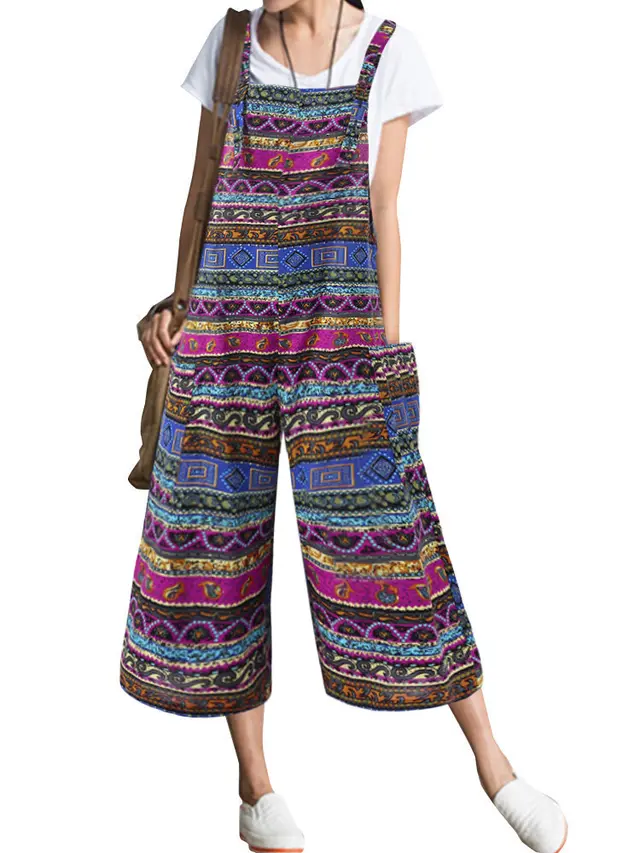 Women's Bohemian Jumpsuit Loose Casual Suspenders Wide Leg Pants Women Pink - Shop at LoveMi