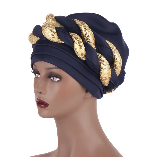 Muslim Double Sequined Turban Hat Navy - Shop at LoveMi