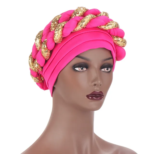 Muslim Double Sequined Turban Hat Rose Red - Shop at LoveMi