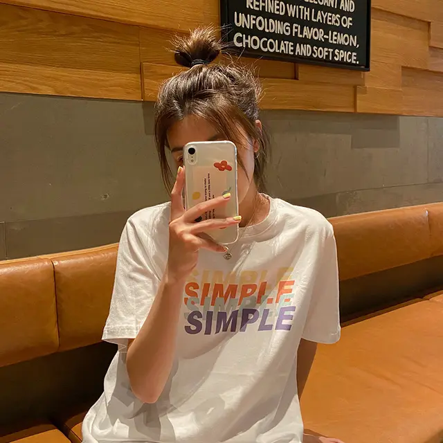 New Summer College Style CreativePopular Letter Printing Short Sleeved T shirt Female Students Loose All Match Top White - Shop at LoveMi