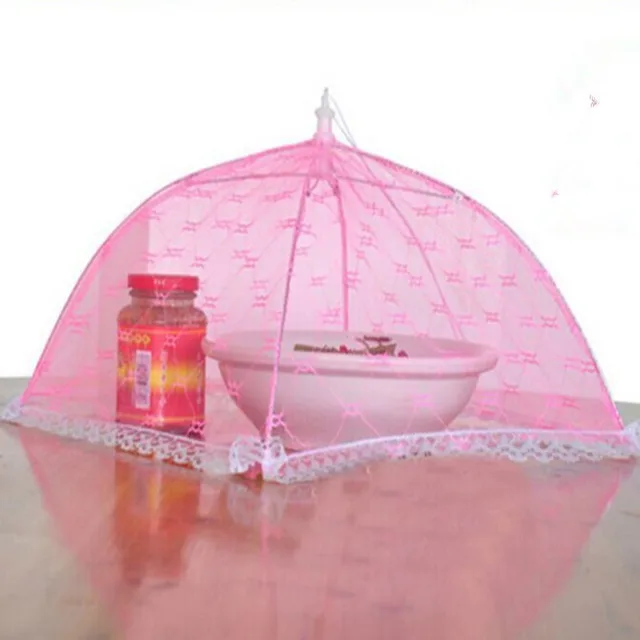 Lace Mesh Food Cover, Large Size Food Cover, Food Cover, Foldable Umbrella, Fly Cover Pink - Shop at LoveMi