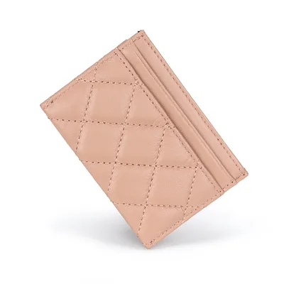 Small Fragrance Rhombic Soft Sheepskin Short Card Holder Pink - Shop at LoveMi