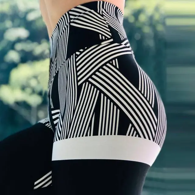 Striped Digital Printing Hip Lifting High Waist Fitness Yoga Leggings Women White - Shop at LoveMi