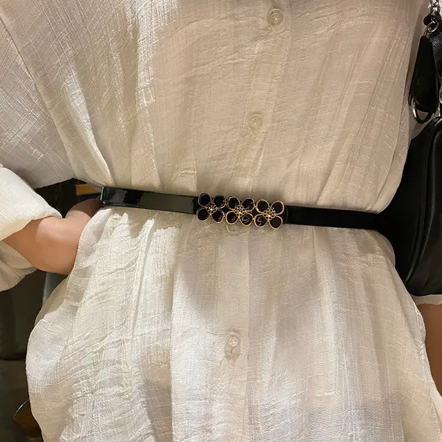 Thin Belt Decorated Dress With Skirt Sweater Big And SimpleAnd Versatile Fashion Korean Belt Female Korean Gown Style11 - Shop at LoveMi