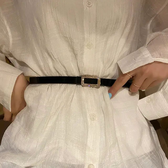 Thin Belt Decorated Dress With Skirt Sweater Big And SimpleAnd Versatile Fashion Korean Belt Female Korean Gown Style5 - Shop at LoveMi