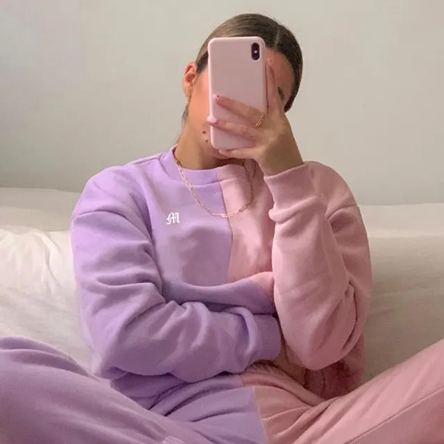 Letter Embroidery Contrast Stitching Sweatshirt - Shop at LoveMi