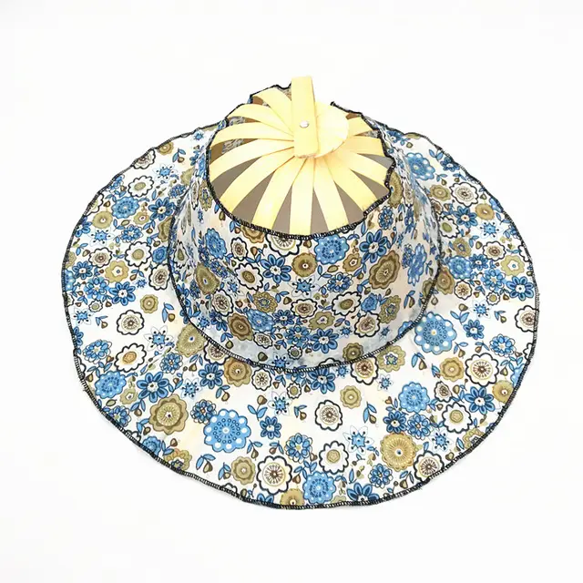 Fan Hat Folding Portable All match Beach Hat Sun Hat Folding Fan Hat Blue - Shop at LoveMi