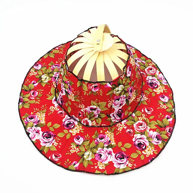 Fan Hat Folding Portable All match Beach Hat Sun Hat Folding Fan Hat Red - Shop at LoveMi