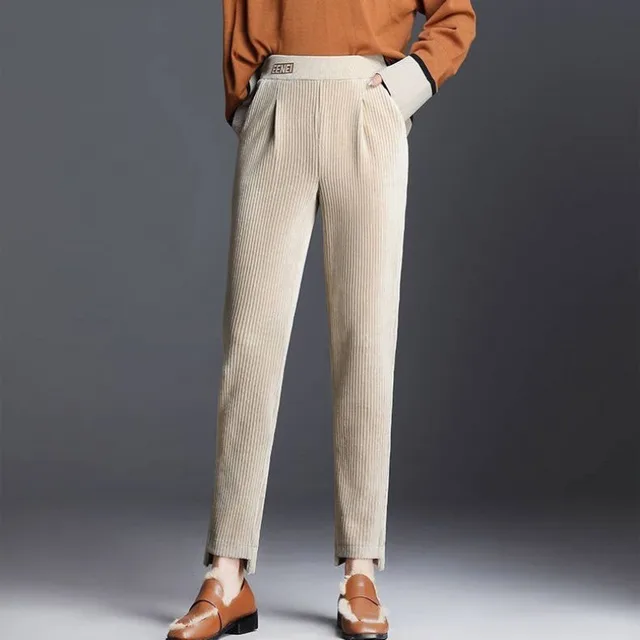Pants Women New Korean Version Of Loose Pants Feet Harem Pants Women's Nine Point Pants Old Pants Corduroy Carrot Pants Apricot - Shop at LoveMi
