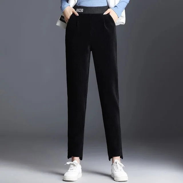 Pants Women New Korean Version Of Loose Pants Feet Harem Pants Women's Nine Point Pants Old Pants Corduroy Carrot Pants Black - Shop at LoveMi