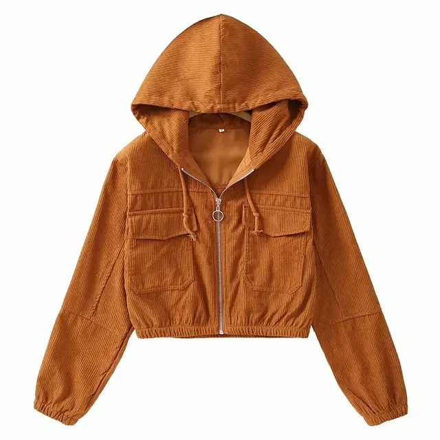 High Waist Cropped Short Zipper Jacket Brown - Shop at LoveMi