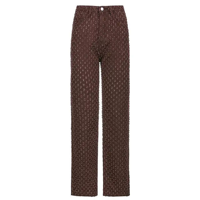 Foreign Trade New Street Trend Women's Wear Ripped Texture Jeans Wide Leg Pants Women Brown - Shop at LoveMi