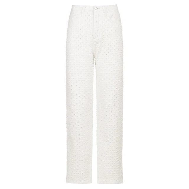 Foreign Trade New Street Trend Women's Wear Ripped Texture Jeans Wide Leg Pants Women White - Shop at LoveMi