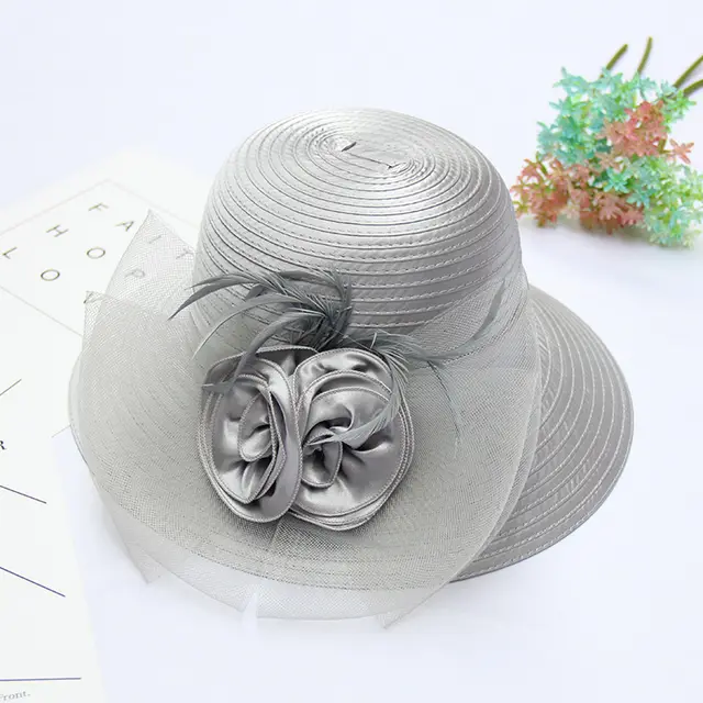 Summer New Style European And American Fashion Flower Net Yarn Gift Hat Female Sunscreen Anti Ultraviolet Visor Cloth Hat Basin Hat Grey - Shop at LoveMi