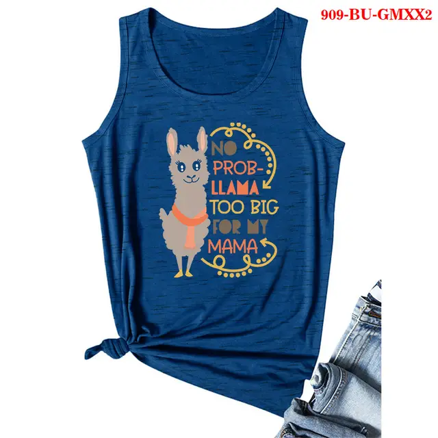 Mother Pattern Printed Round Neck Sleeveless T Shirt Blue - Shop at LoveMi